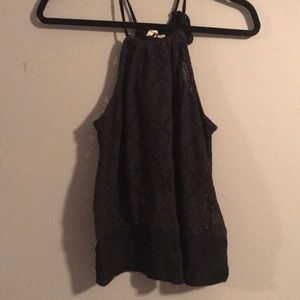 Black lace open back tank top